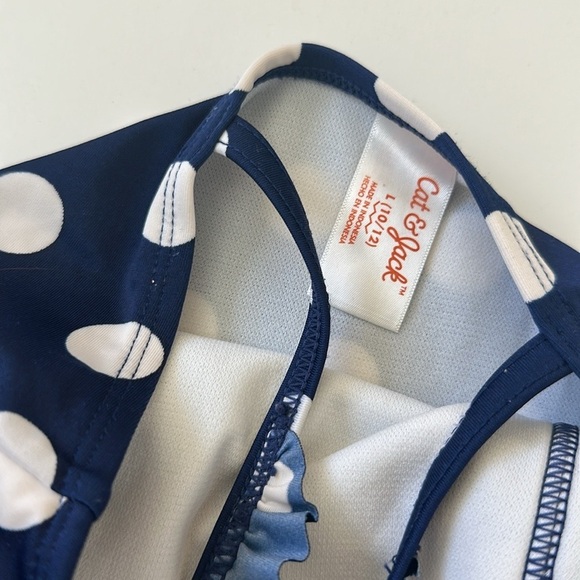 Cat & Jack One Piece Navy Blue & White Polka Dot Bathing Suit Size 10/12 - Picture 4 of 6